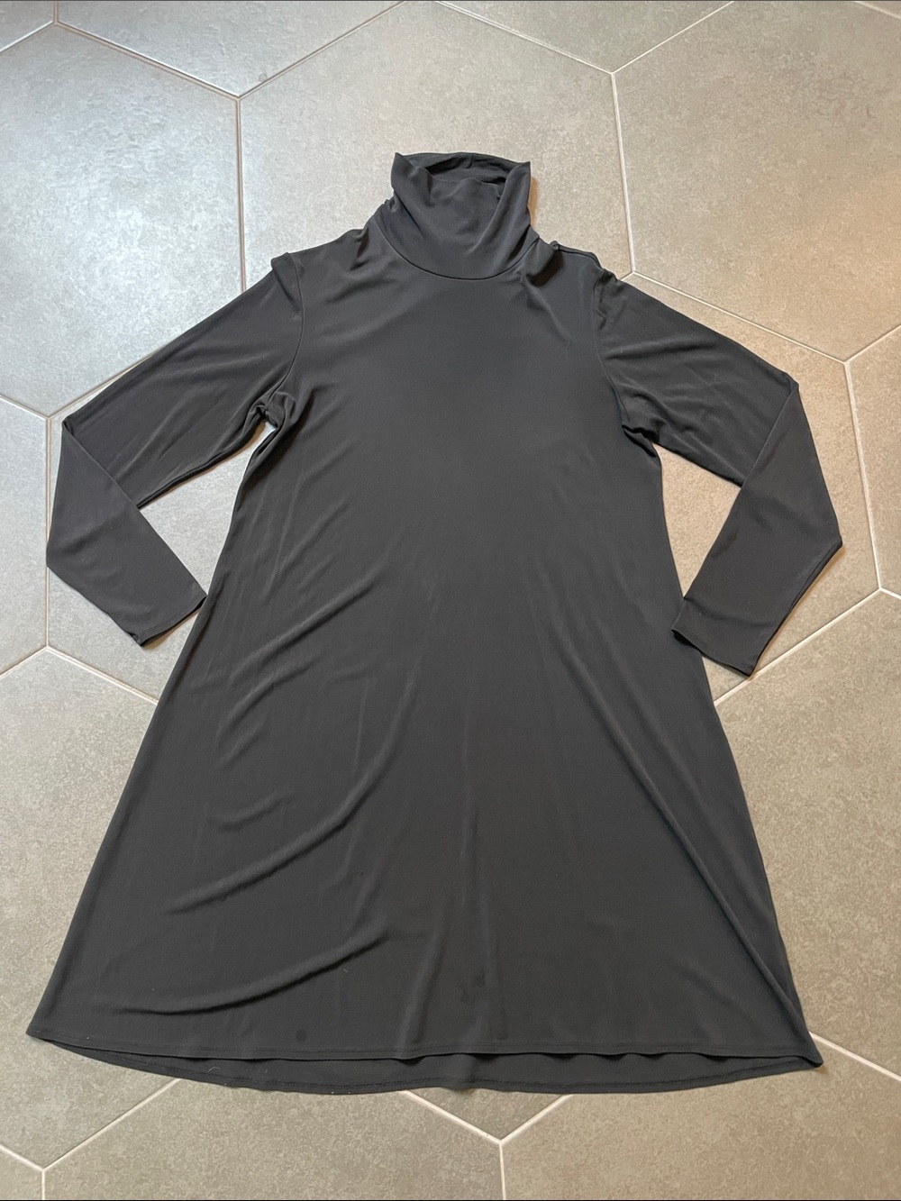 Eileen Fisher Women's Black Silk Turtleneck A-Line Dress
